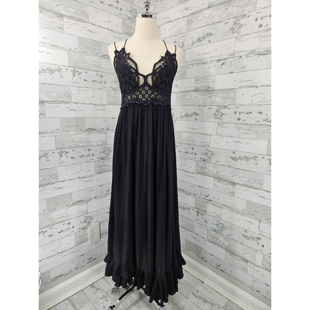 Free People FP One Black Lace Bodice Ruffle Hem Maxi Dress Large